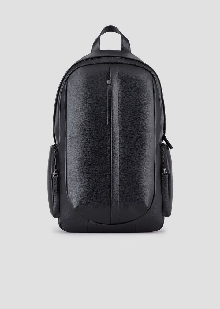 Backpack in tumbled leather with central zip | Man | Emporio Armani