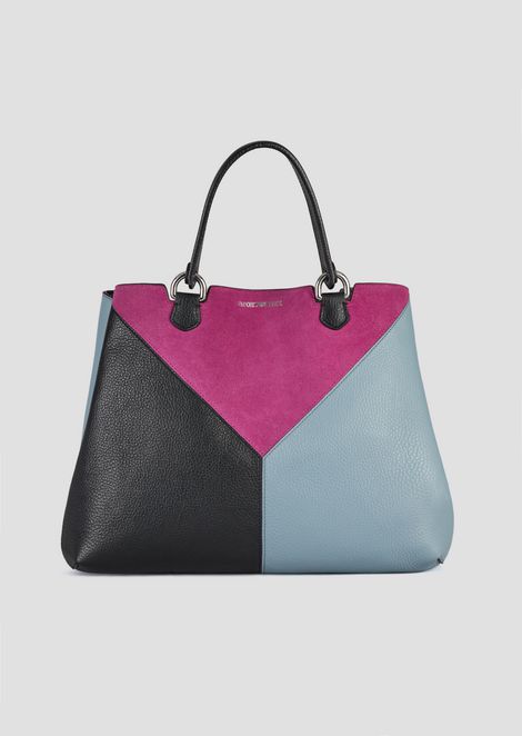Women S All Bags Emporio Armani Leather Ping Bag With Triangular Colorblock Motif Shoulder Strap