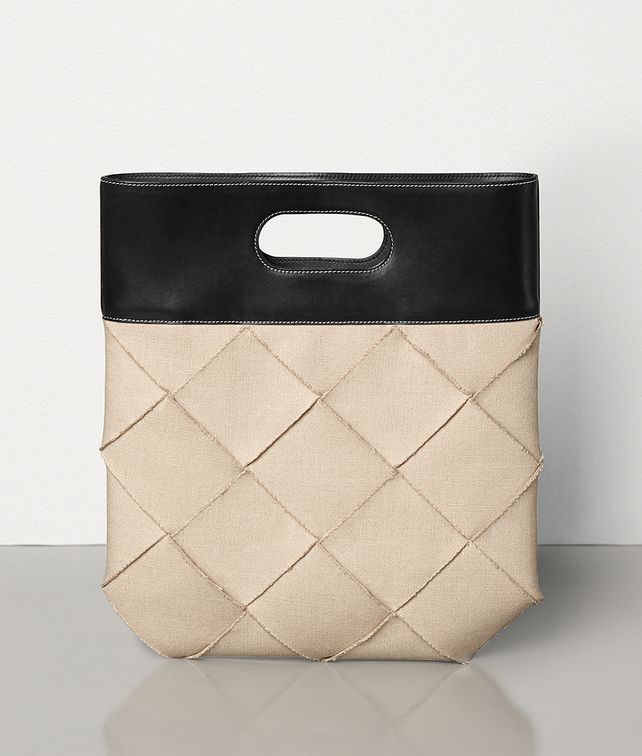 BOTTEGA VENETA SMALL SLIP TOTE IN INTRECCIO LINEN AND FRENCH CALF Top Handle Bag Woman fp