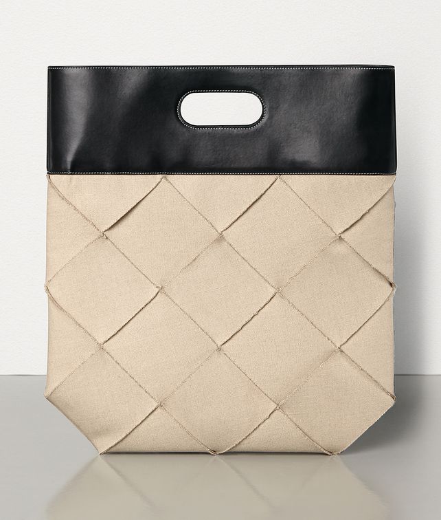 BOTTEGA VENETA MEDIUM SLIP TOTE IN INTRECCIO LINEN AND FRENCH CALF Top Handle Bag Woman fp