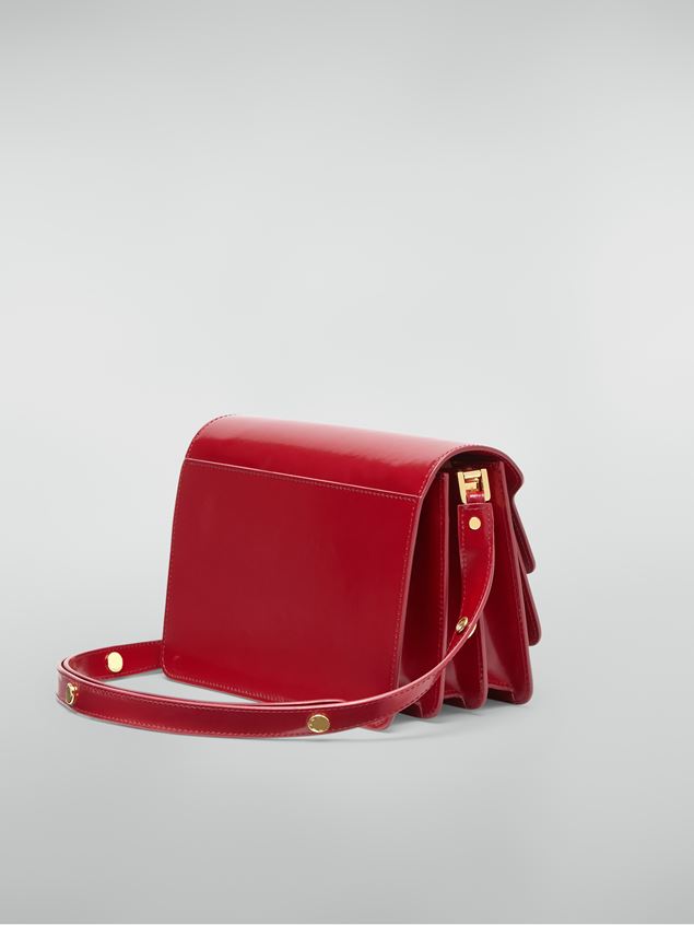 Crossbody Bag Marni TRUNK Tasche aus poliertem Kalbsleder in Rot Damen