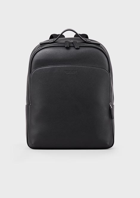 Backpack in grainy calfskin with embossed logo