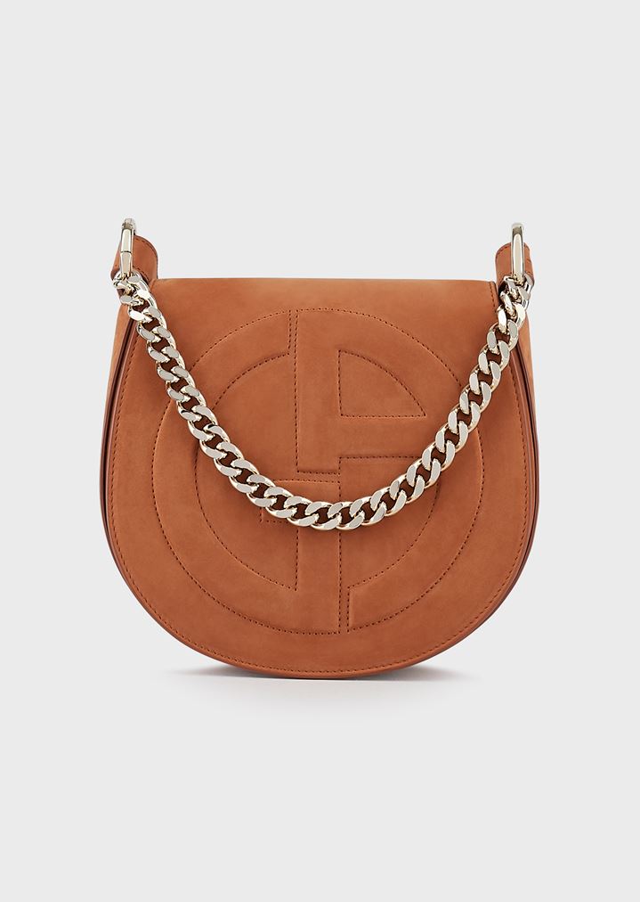 Suede Shoulder Bag With Embossed Ga Logo
