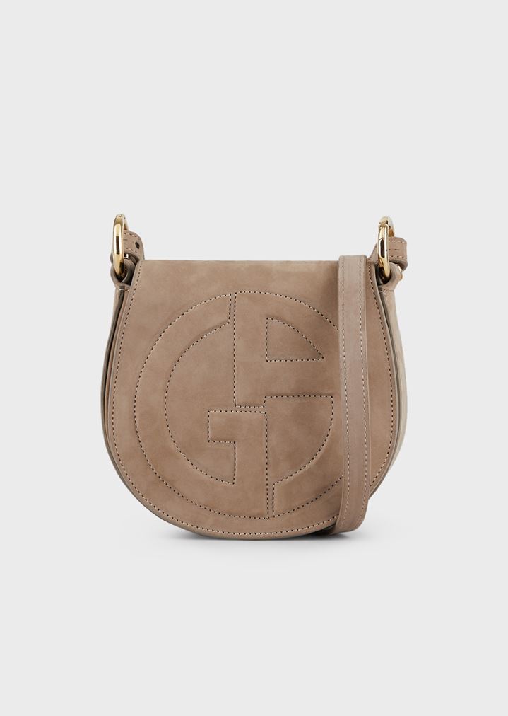 Leather Round Crossbody Bag With Raised Ga Logo
