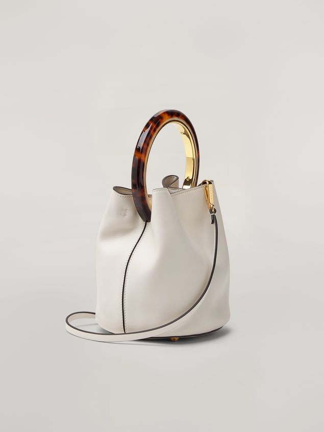 Handbag Marni PANNIER bag in white leather with design handle Woman