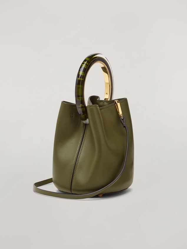 Backpack Marni PANNIER bag in calf leather with resin and metal handle green Woman