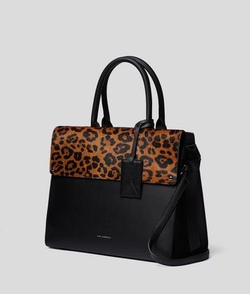 KARL LAGERFELD K/IKON レオパード トップハンドル バッグ KARL LAGERFELD K/IKON レオパード トップハンドル バッグ
