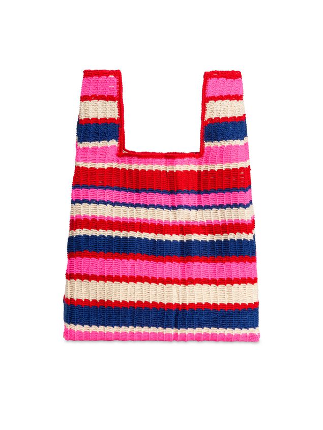 Shopping Bag Marni MARNI MARKET shopping bag in acrylic-cotton blend with striped motif in pink, red, white and blue Man