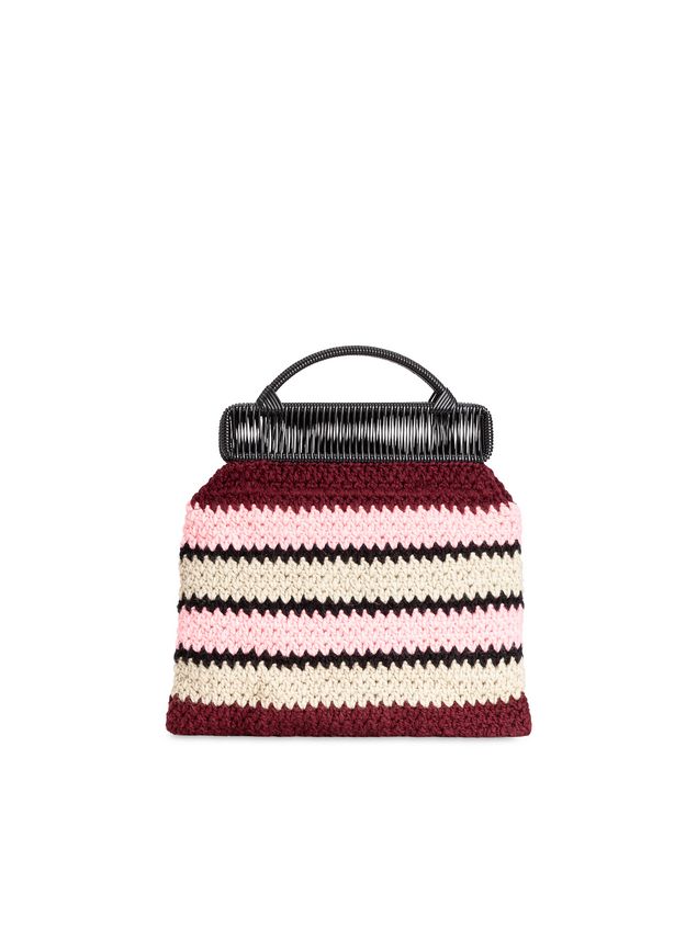 Handbag Marni MARNI MARKET frame bag with striped crochet motif in pink, burgundy, white and black Man