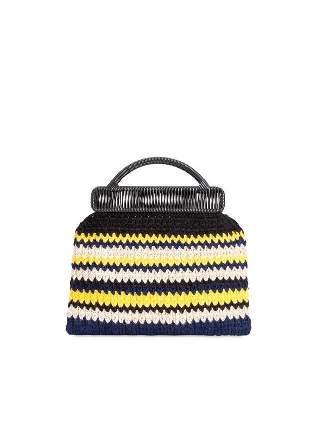 Handbag Marni MARNI MARKET frame bag with striped crochet motif in yellow, white, black and blue Man