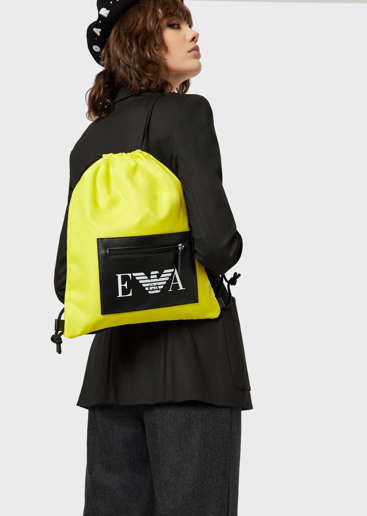 Pouch-style backpack in tech fabric with logoed pocket Pouch-style backpack in tech fabric with logoed pocket