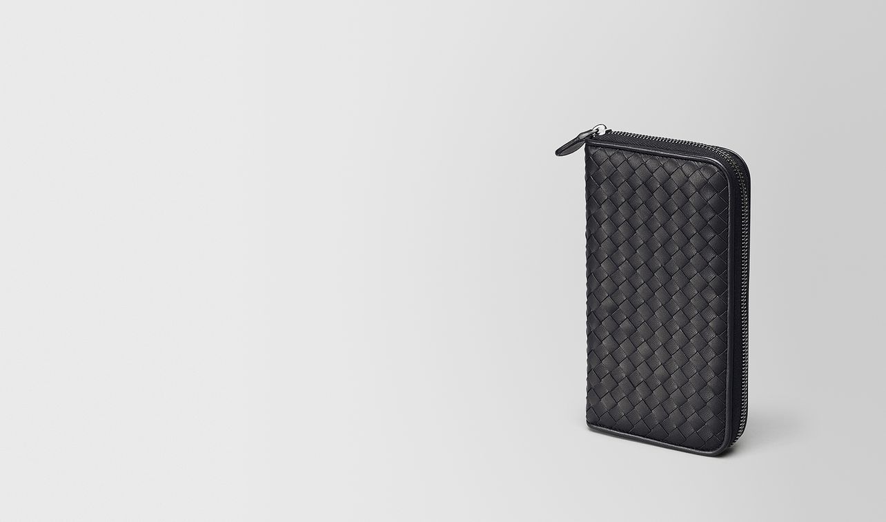 zip around wallet in nero intrecciato nappa landing