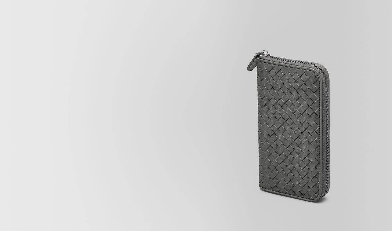 light gray intrecciato nappa zip-around wallet landing