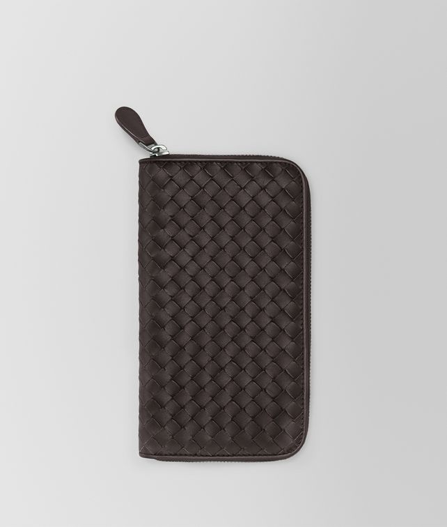 BOTTEGA VENETA ZIP AROUND WALLET IN ESPRESSO INTRECCIATO VN Large Wallet Man fp