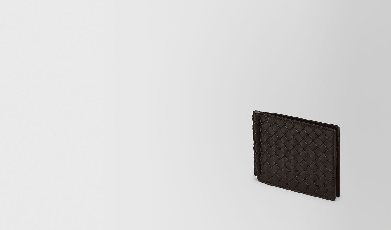 bi-fold wallet with money clip in espresso intrecciato vn landing
