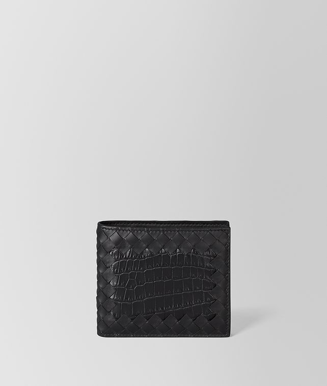 BOTTEGA VENETA ネロ イントレチャート ナッパ クロコダイル コインケース付き二つ折りウォレット スモール ウォレット メンズ fp