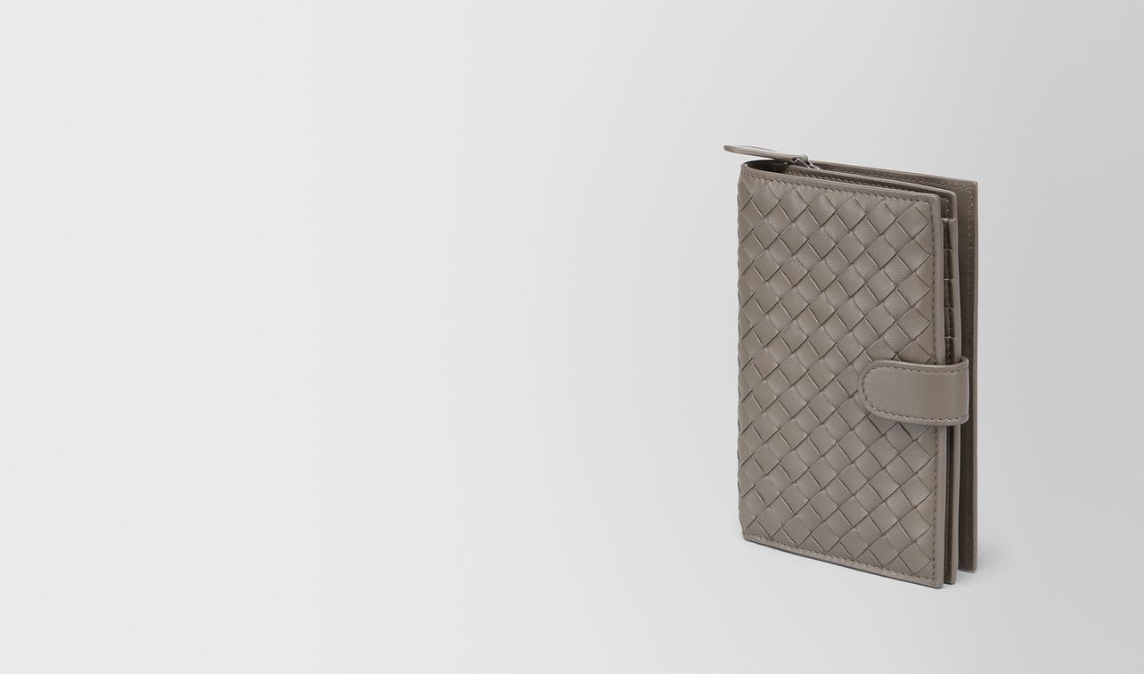 portefeuille continental en intrecciato nappa steel landing