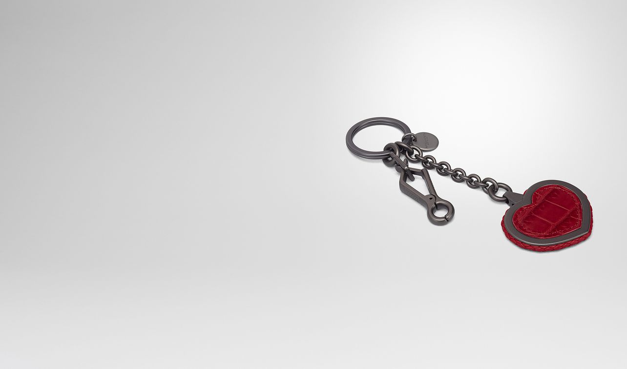 key ring in china red intrecciato nappa leather and crocodile landing