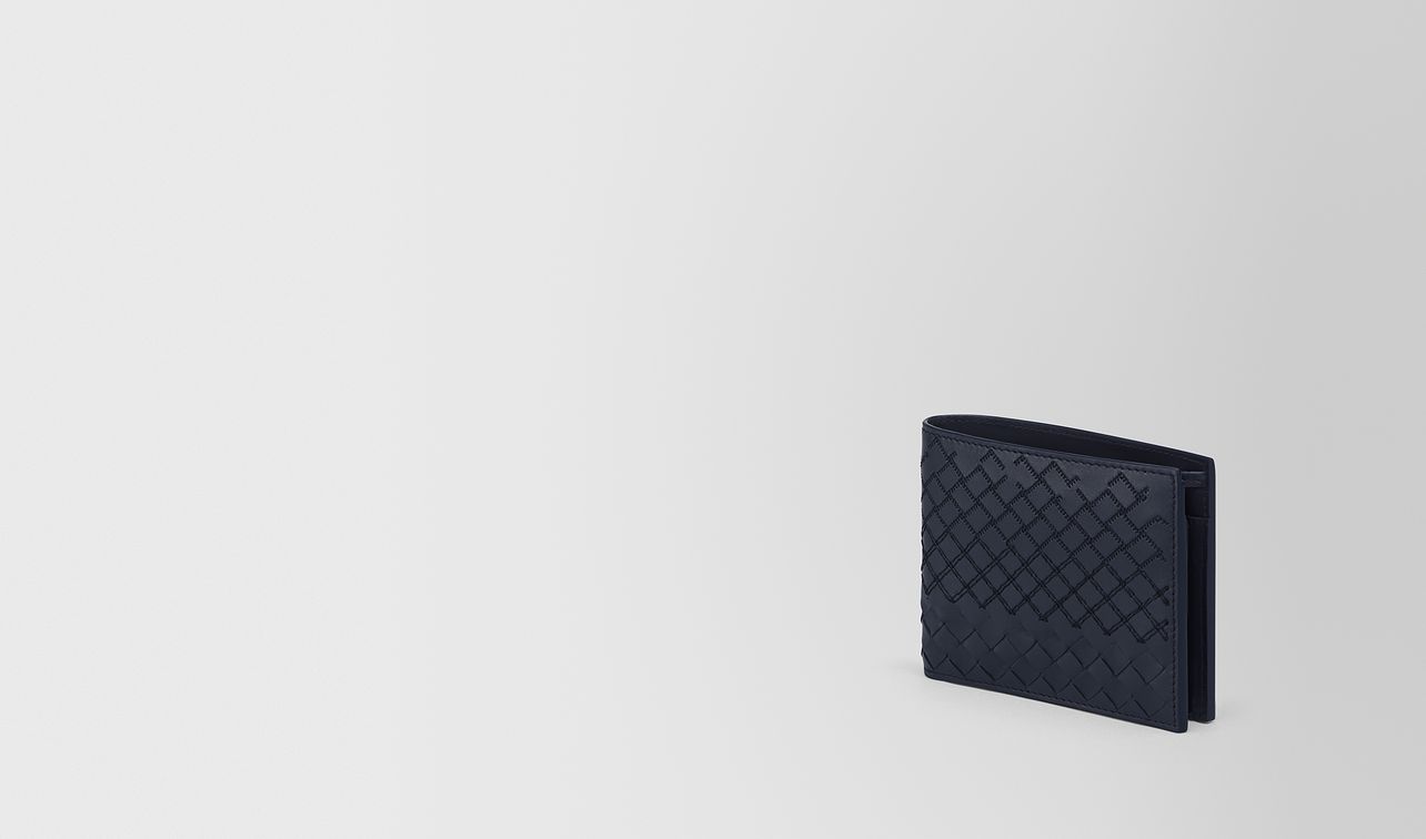 bi-fold wallet with coin purse in prusse intreccio aurelio calf, embroidery details landing