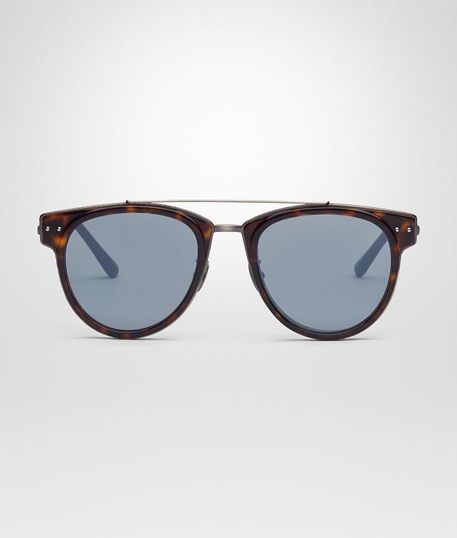 BOTTEGA VENETA SUNGLASSES IN SHINY DARK HAVANA ACETATE AND METAL , MIRROR SILVER LENS Sunglasses E fp