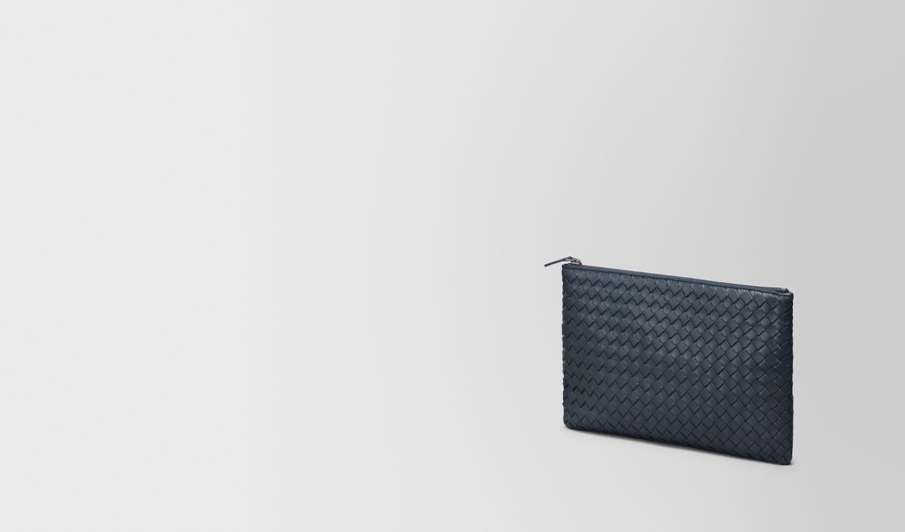 porta documenti medio in intrecciato nappa denim landing