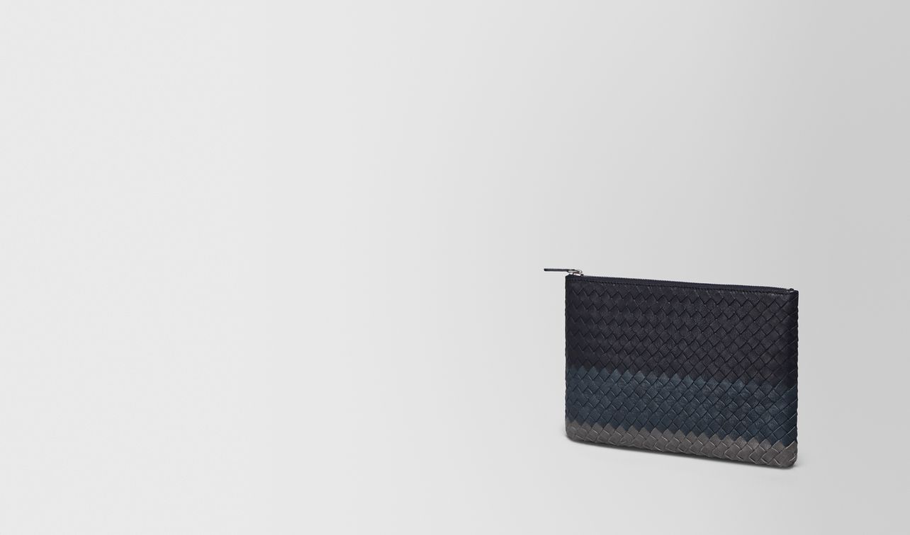 medium document case in new dark navy denim ardoise intrecciato lamb club landing