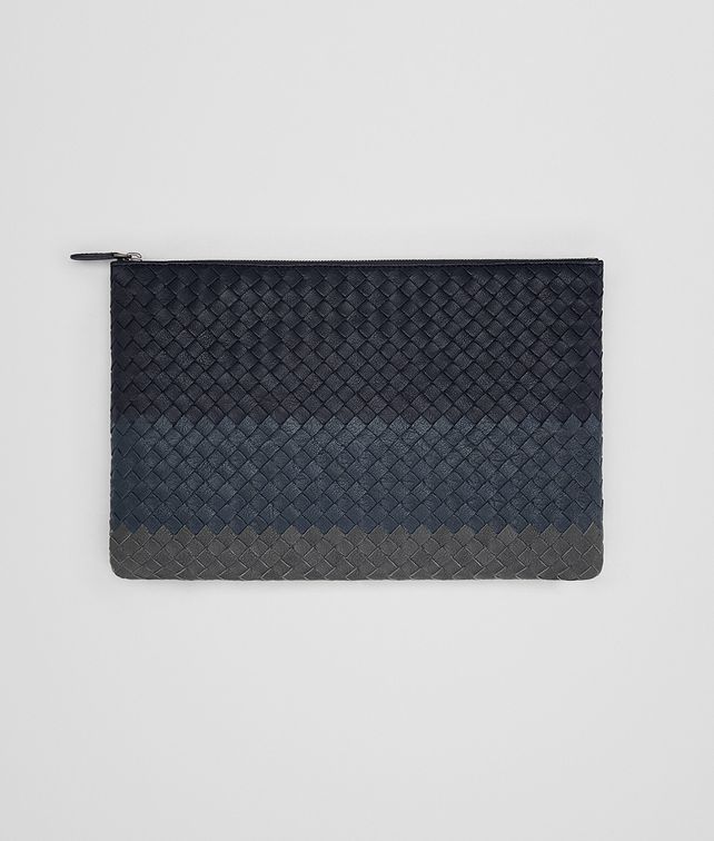 BOTTEGA VENETA 다크 네이비 데님 아르도아즈 인트레치아토 램 클럽 라지 도큐먼트 케이스 기타 레더 액세서리 E fp
