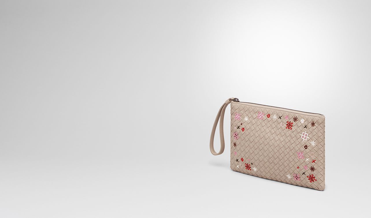mink intrecciato meadow flower pouch landing
