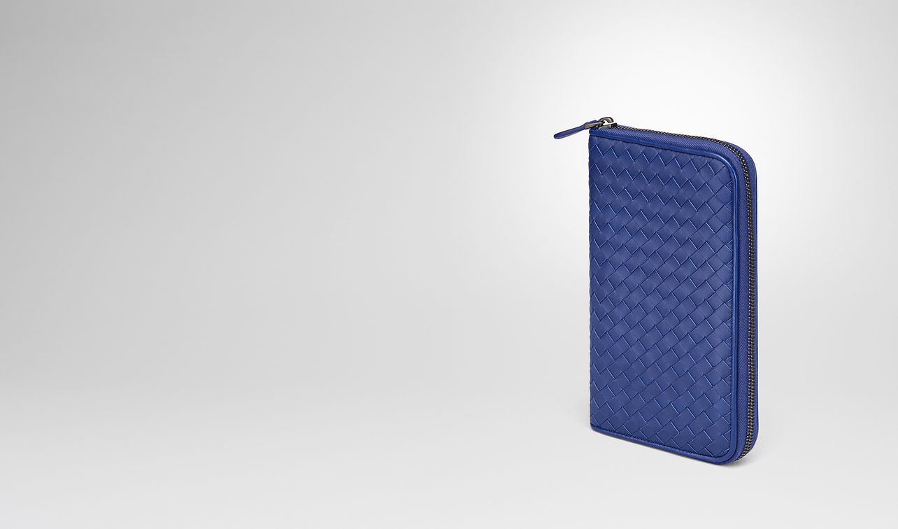 cobalt blue intrecciato zip-around wallet landing