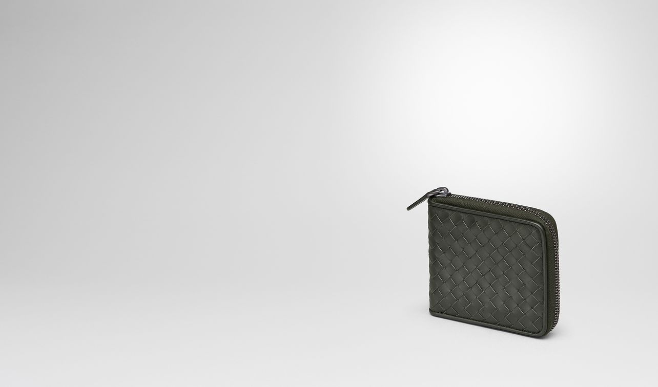 dark moss intrecciato zip-around wallet landing