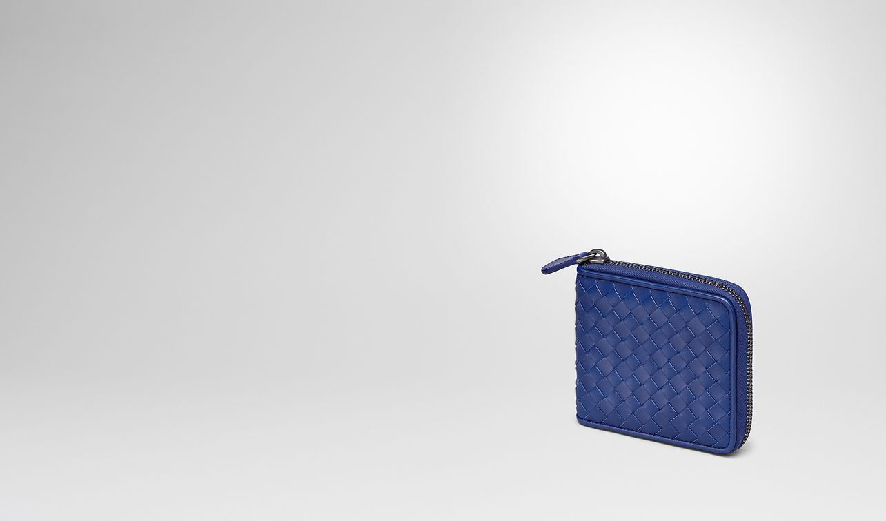 cobalt blue intrecciato zip-around wallet landing
