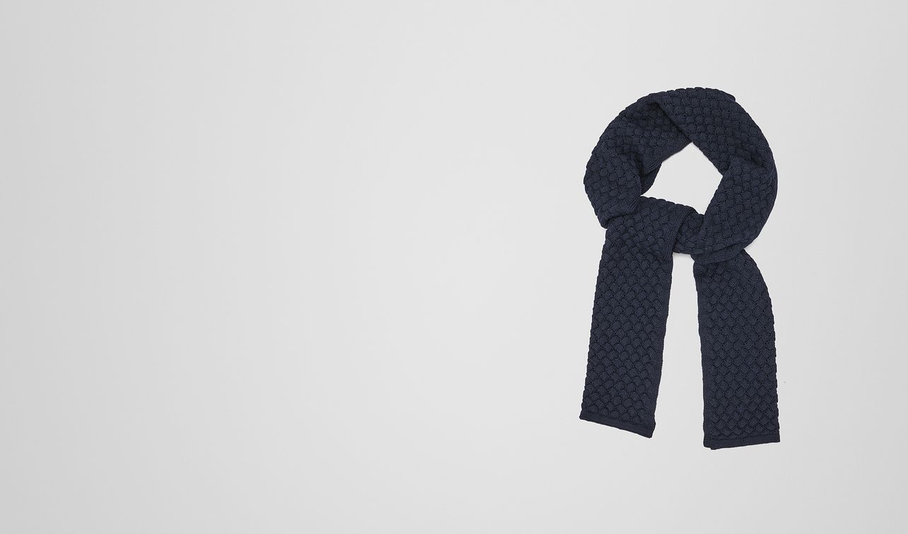 asphalt blue wool scarf landing