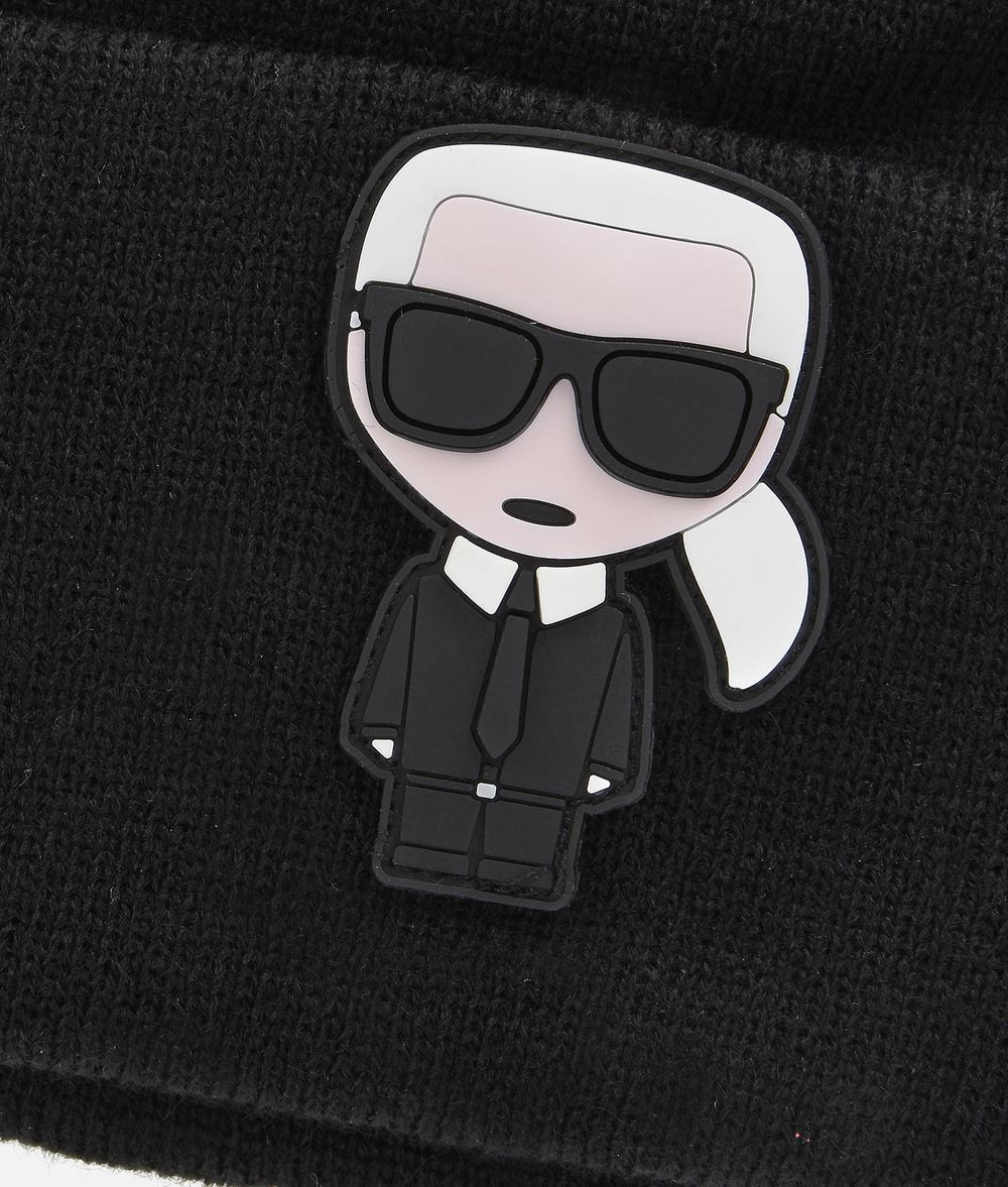 KARL LAGERFELD K/Ikonik Rubber Patch Beanie Hat E d