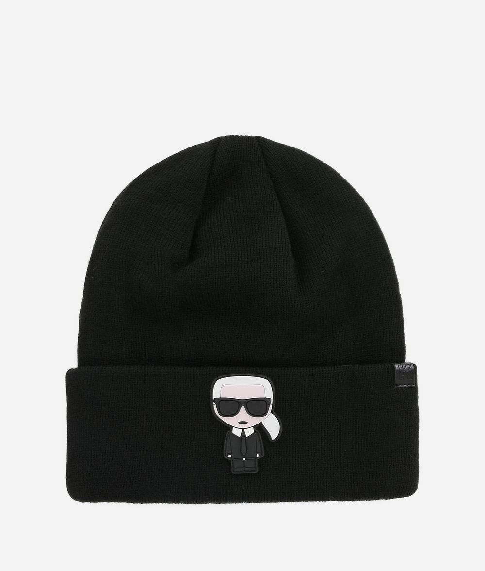 KARL LAGERFELD K/Ikonik Rubber Patch Beanie Hat E f