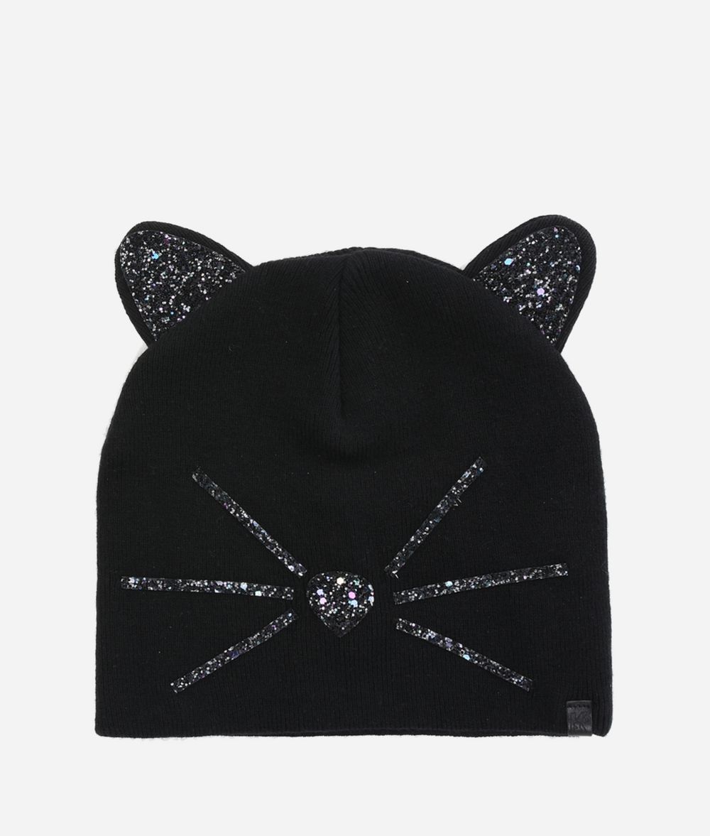 KARL LAGERFELD Choupette Glitter Beanie Hat Woman f