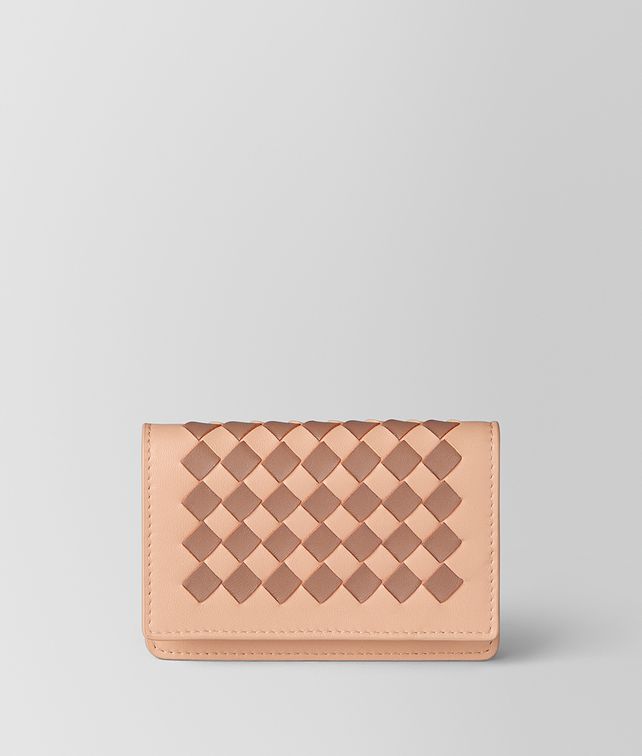 BOTTEGA VENETA PEACH ROSE DAHLIA INTRECCIATO CHECKER CARD CASE Card Case E fp