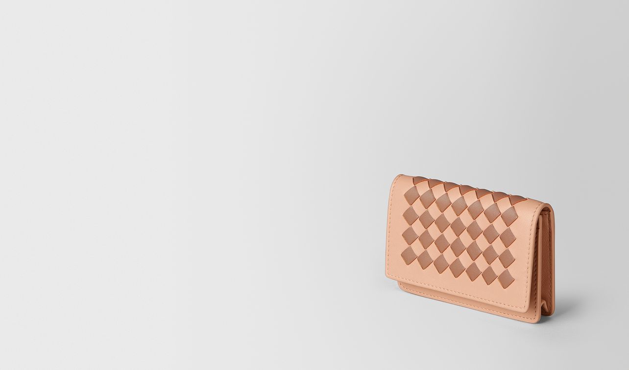 porta carte in intrecciato checker peach rose dahlia landing