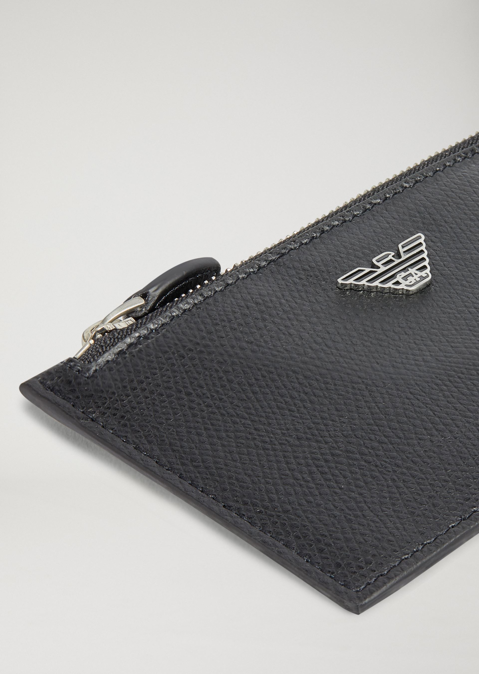 Card Holder In Boarded Leather for Men Emporio Armani