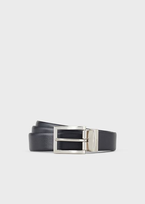 Reversible belt in Saffiano and smooth leather | Man | Emporio Armani