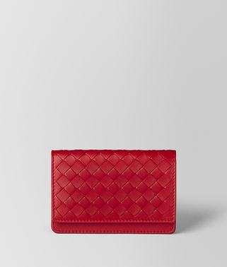 CHINA RED INTRECCIATO NAPPA CARD CASE