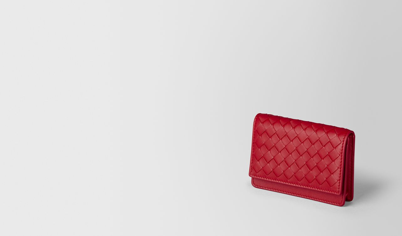 china red intrecciato nappa card case landing