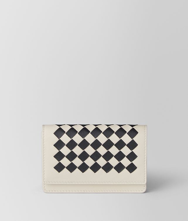 BOTTEGA VENETA MIST/NERO INTRECCIATO CHECKER CARD CASE Card Case E fp