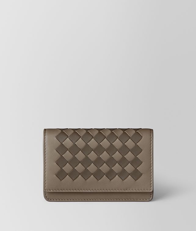 BOTTEGA VENETA LIMESTONE/STEEL INTRECCIATO CHECKER CARD CASE Card Case E fp