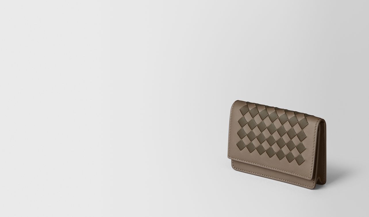 limestone/steel intrecciato checker card case landing