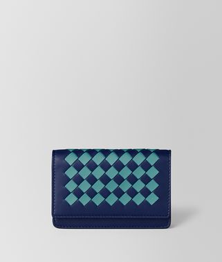 ATLANTIC/AQUA INTRECCIATO CHECKER CARD CASE