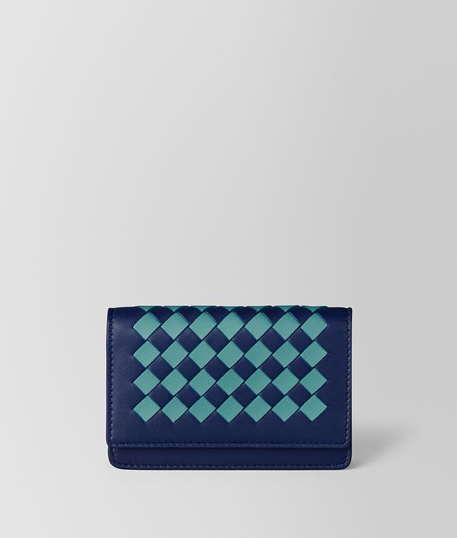 BOTTEGA VENETA ATLANTIC/AQUA INTRECCIATO CHECKER CARD CASE Card Case E fp