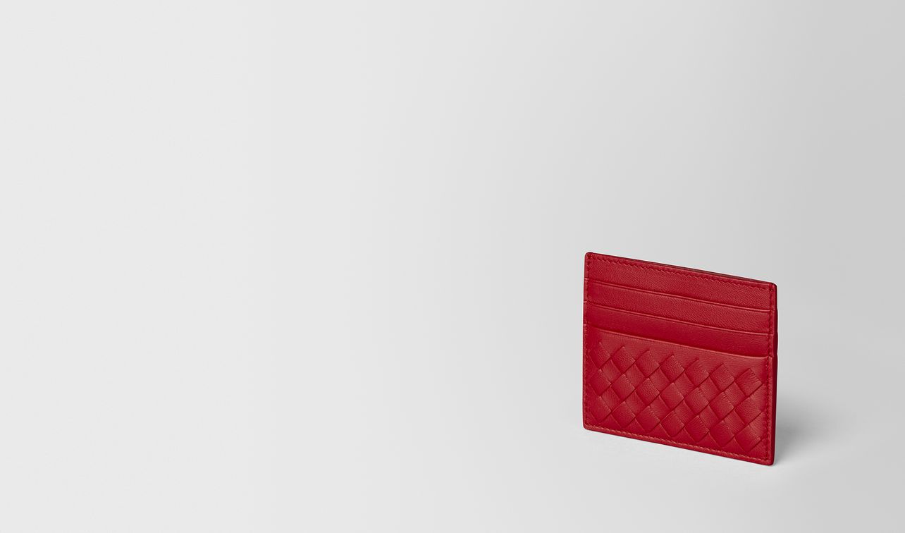 étui pour cartes en cuir nappa intrecciato china red landing