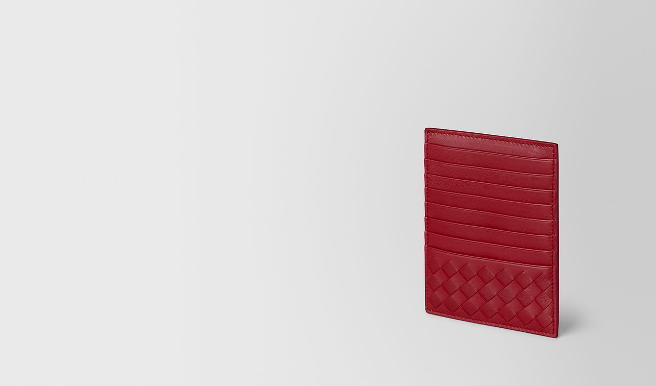 china red intrecciato nappa card case landing