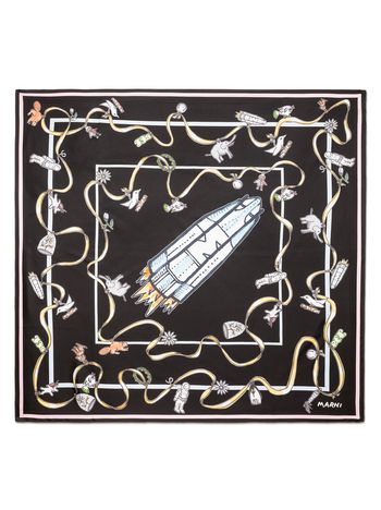Marni Black silk scarf with Frank Navin print Woman