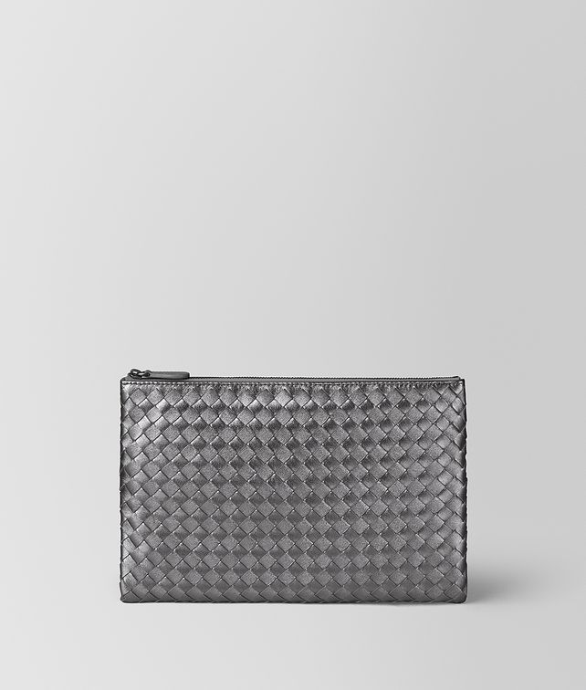 BOTTEGA VENETA ARGENTO OSSIDATO INTRECCIATO GROS GRAIN BILETTO Pouch E fp